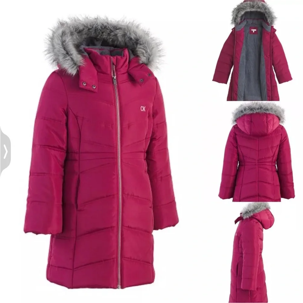 CALVIN KLEIN JEANS Girl's Puffer Hooded Fleece-Lined Coat - Size 8/10 (M)